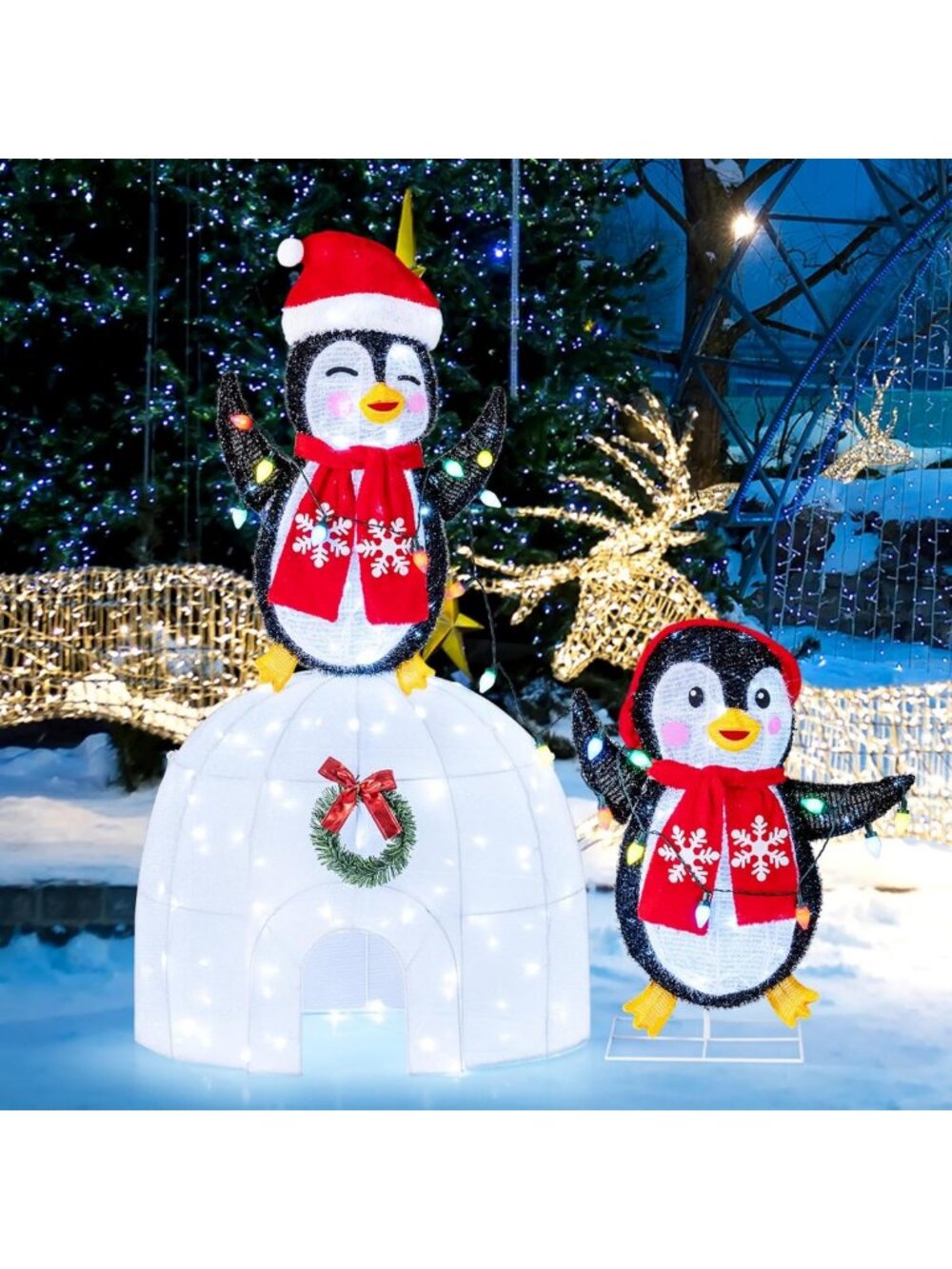 Lighted Christmas Penguins & Igloo Decor - 3D North Pole Holiday Display